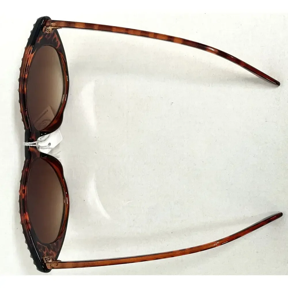Made with Swarovski Crystals Cat Eye Sunglasses Tortoise Brown Bling Womens Case